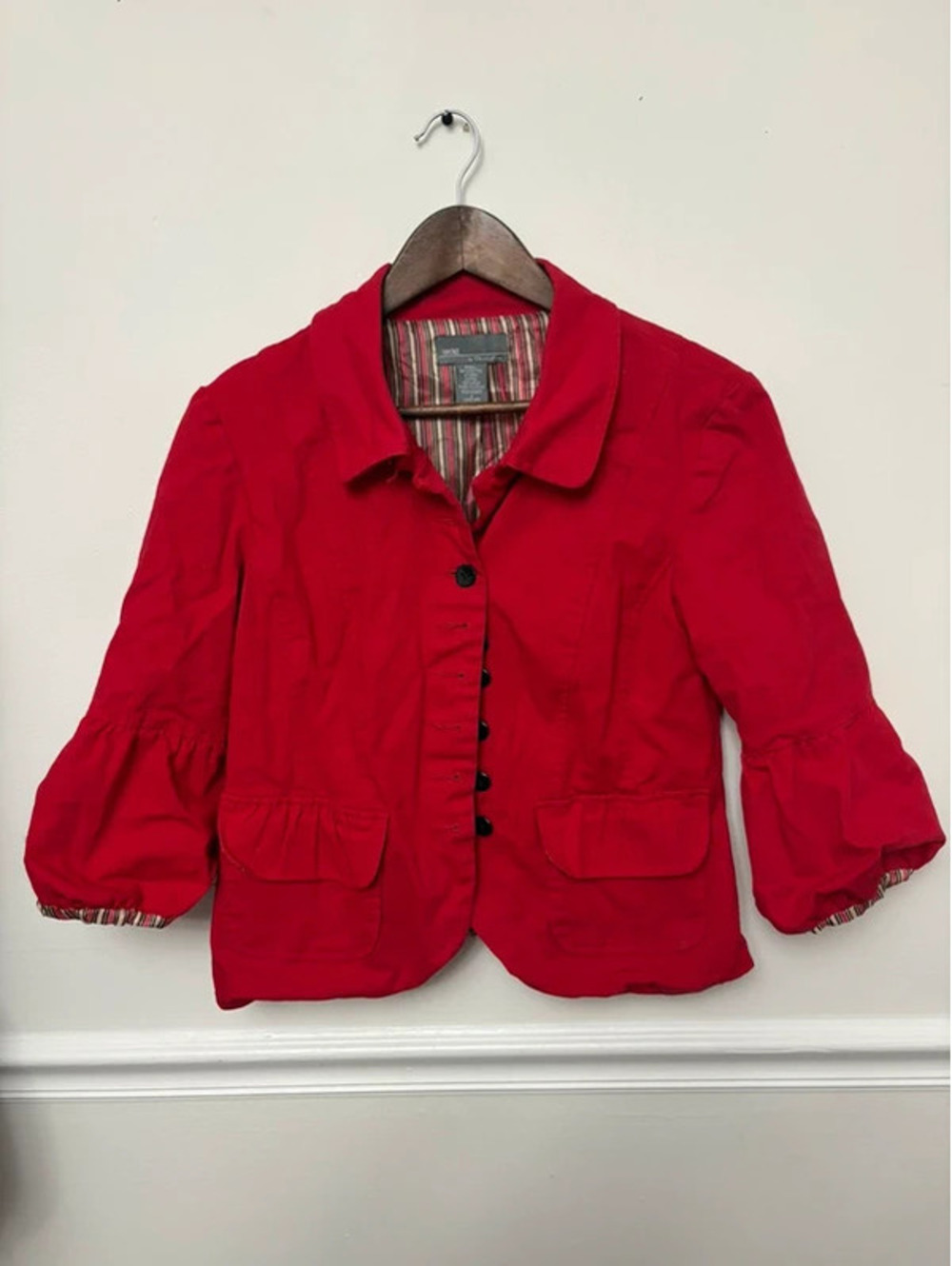 Y2K Trenz by Theresa Renz Red Cropped Ruffle Sleeve Blazer Size Large